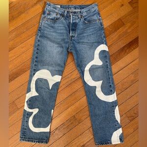 Levi’s 501 Original Cropped Jeans W26 L26 Abstract White Graphic Denim